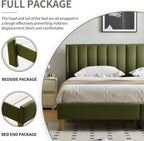 YUHUASHI King Bed Frame，Platform Bed with Upholstered Headboard，Grass Green
