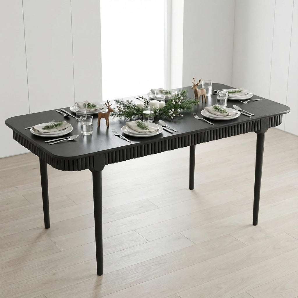 LukeAlon 63-inch Solid Wood Dining Table for 4-6, Mid-Century Modern Kitchen Table, Farmhouse Dining Table for Kitchen, Dining Room, Living Room, Large Tabletop, Black