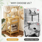 Bamboo Nightstand, Boho Side Table with Drawer and Open Shelf, 3 Tier End Table, Bedside Table, Accent Table, Small Dresser for Bedroom, Dorm and Small Spaces, Natural