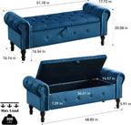 Storage Bench for Bedroom, Velvet 51" End of Bed Bench, Queen Size Bench with Rolled Arms, Tufted Storage Ottoman Benches, Upholstered Bench for Bedroom, Living Room, Entryway, Navy Blue