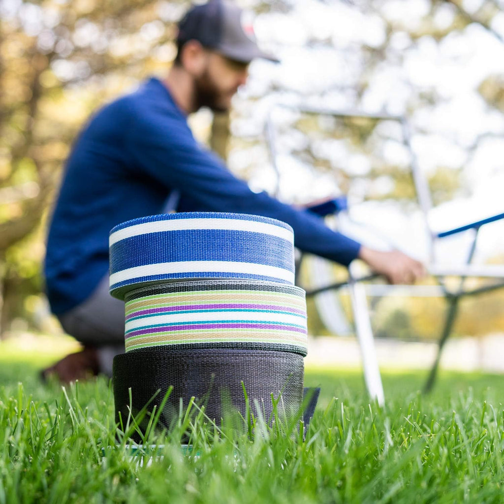 Lawn Chair USA Replacement Lawn Chair Webbing - Webbing for Lawn Chairs, Beach and Camping. UV-Resistant Webbing Strap Made with Durable Polypropylene (3" x 550', St. Augustine White)
