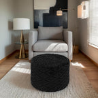 Round Ottoman Pouf,Foot Stools Ottoman,Foot Rest,Black,20x20x14In | All-in-One Foam Pouf,Ottoman Coffee Table,Couch Footrest,Footrest for Chair,Remov. Cover,Perfect for Living Room,Bedroom Dorm