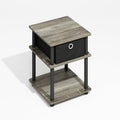 Furinno Turn-N-Tube Side Table, 3-Tier Square Modern End Table with Storage Bin, Open Shelf Night Stand, Bedside Table, Easy Assembly, Grey Oak