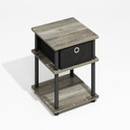 Furinno Turn-N-Tube Side Table, 3-Tier Square Modern End Table with Storage Bin, Open Shelf Night Stand, Bedside Table, Easy Assembly, Grey Oak