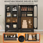 GAIOUS 61" Tall Metal Curio Cabinet, Display Cabinet with Glass Door, 4 Tier Liquor Cabinet with 3 Adjustable Shelves, Locking Glass Display Case for Collectibles, Showcase Storage Cabinets, Black