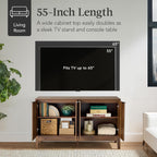 Best Choice Products 55" Modern 4-Door Sideboard Storage Cabinet, Buffet, Media Cabinet, Cupboard, Entryway Accent Table, Bookcase w/Reed Panels and Adjustable Shelves – Walnut