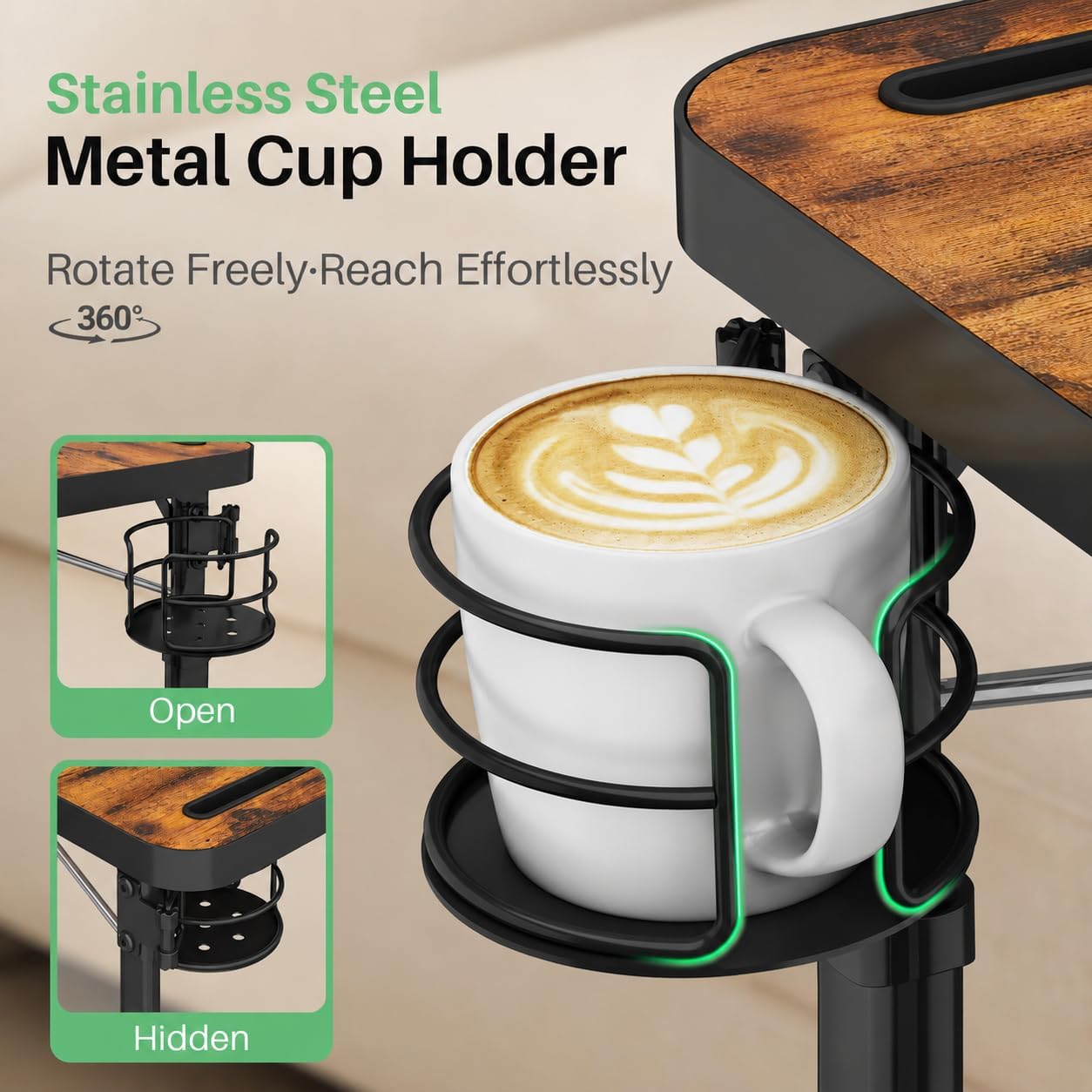 Kitstorack Large Adjustable TV Tray Table with Tilting Tabletop for Couch | Device slot, rotatable cup holder, magnetic edge stopper, folding design, for bed, laptop work, dining, gaming