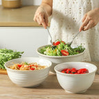 Hasense Mixing Bowls, Ceramic Serving Dishes for Cooking, Baking, Prepping, Nesting Bowls for Salads, Fruit, Popcorn, 2.1/1.5/1.0 Qt, Dishwasher & Microwave Safe, Clay-Infused White