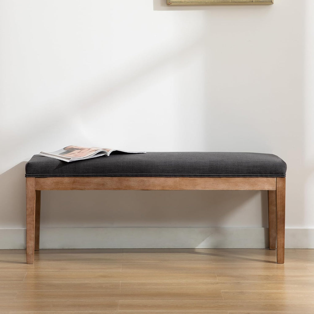 Linen Dining Bench Upholstered Entryway Bench Farmhouse Shoe Bench Seat Ottoman for Hallway Living Room Bedroom End of Bed Dining Room Kitchen, 45.5" Long, Charcoal