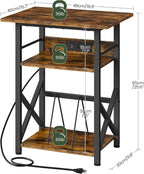 CHOEZON Record Player Stand with Power Outlet, Vinyl Record Storage Side Table, 19" Large Tabletop, Charging Station & Crossed Frame Design for Turntable, Rustic Brown and Black TBZ48UBF