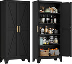 LCAOPC 71" Tall Metal Storage Cabinet with 2 Doors and 4 Adjustable Shelves, 5-Tier Kitchen Pantry Storage Cabinet for Kitchen, Living Room, Dining Room and Office, Black