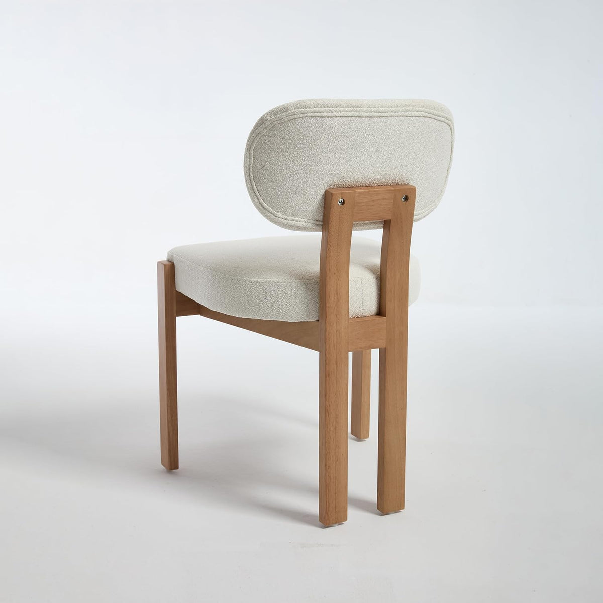Boucle Dining Chairs Set of 2, Modern Upholstered Kitchen Chairs with Solid Wood Legs, Mid Century Teddy Fabric Dining Room Chairs with Curved Backrest, Armless Side Chairs for Small Spaces, Beige