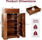 CypherX 47" Farmhouse Brown Kitchen Pantry Storage Cabinet for Dining Room | Rustic sideboard buffet cupboard; doors with shelves & smooth drawer; 47" tall pantry; 5-level adjustable storage shelves