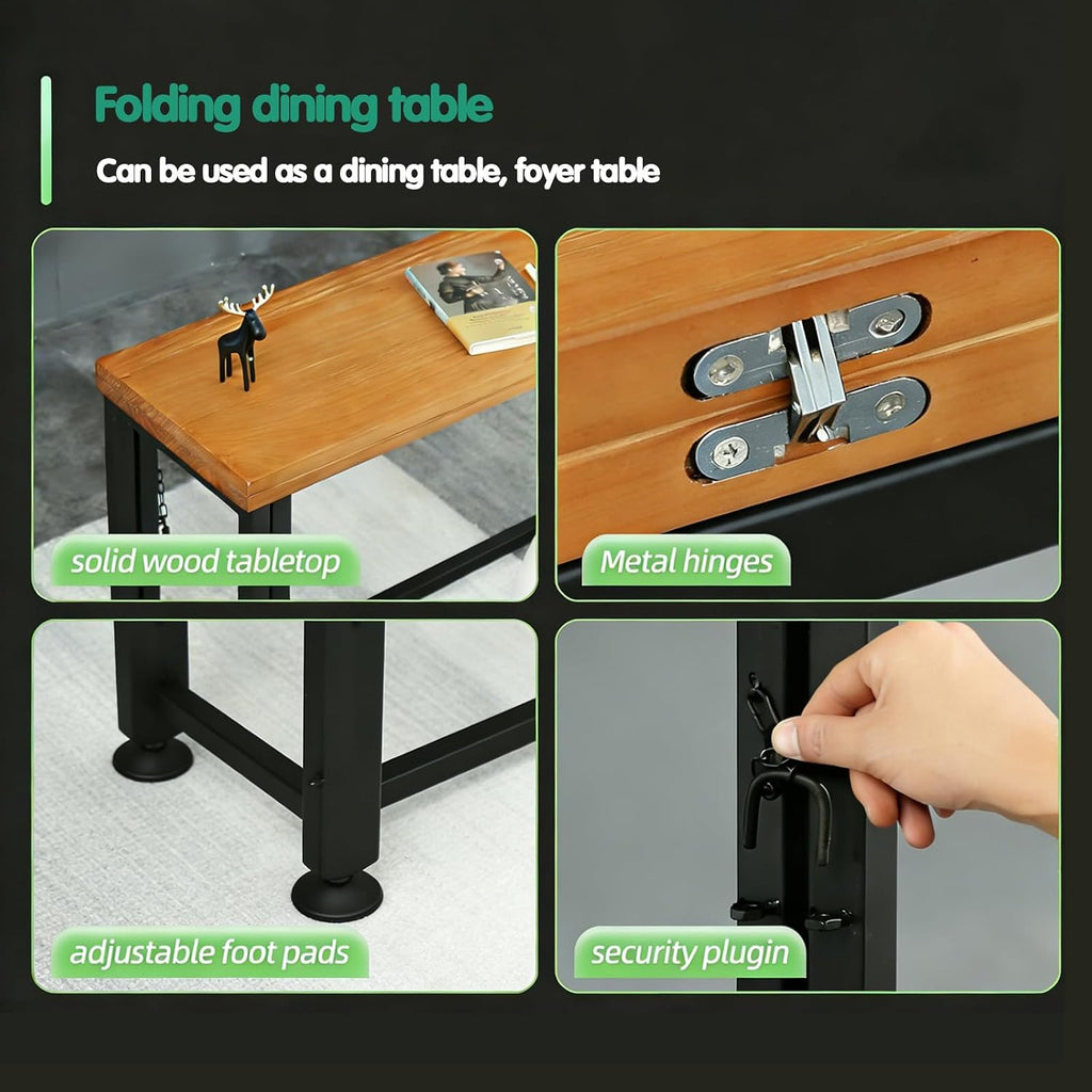Foldable Dining Table,Solid Wood Flip Top Narrow Console Table,Small Writing Work Office Computer Desk, for Entrance Hallway Living Room, Easy to Fold & Store (55.11in/140cm)