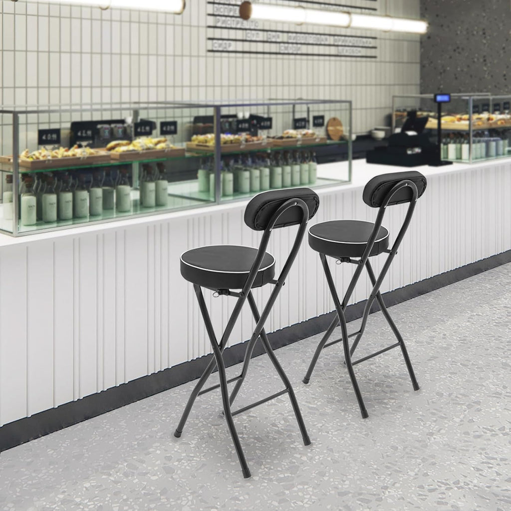 2 PCS Folding Bar Stool with Back, Tall Foldable Stool, Portable Stools Counter Height Foldable Stools Chairs Collapsible Stool for Kitchen Bar Shop Cafe ﻿ (Black)