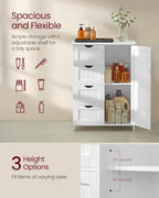 VASAGLE Storage Cabinet with Drawers, Freestanding Floor Cabinet with Door, 11.8 x 21.7 x 32.3 Inches, Adjustable Shelf, for Bathroom, Living Room, Kitchen, Cloud White ULHC041WH01S
