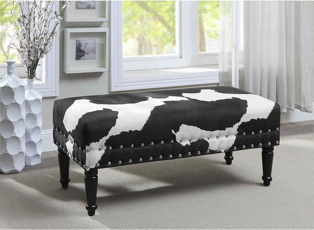 HomeStock Urban Upmarket Faux Cowhide Bench with Nailheads, Bold Statement Piece with Nailhead Trim, Additional Seating, 40" L x 17" W x 17" H in Plush Faux Velvet Fabric