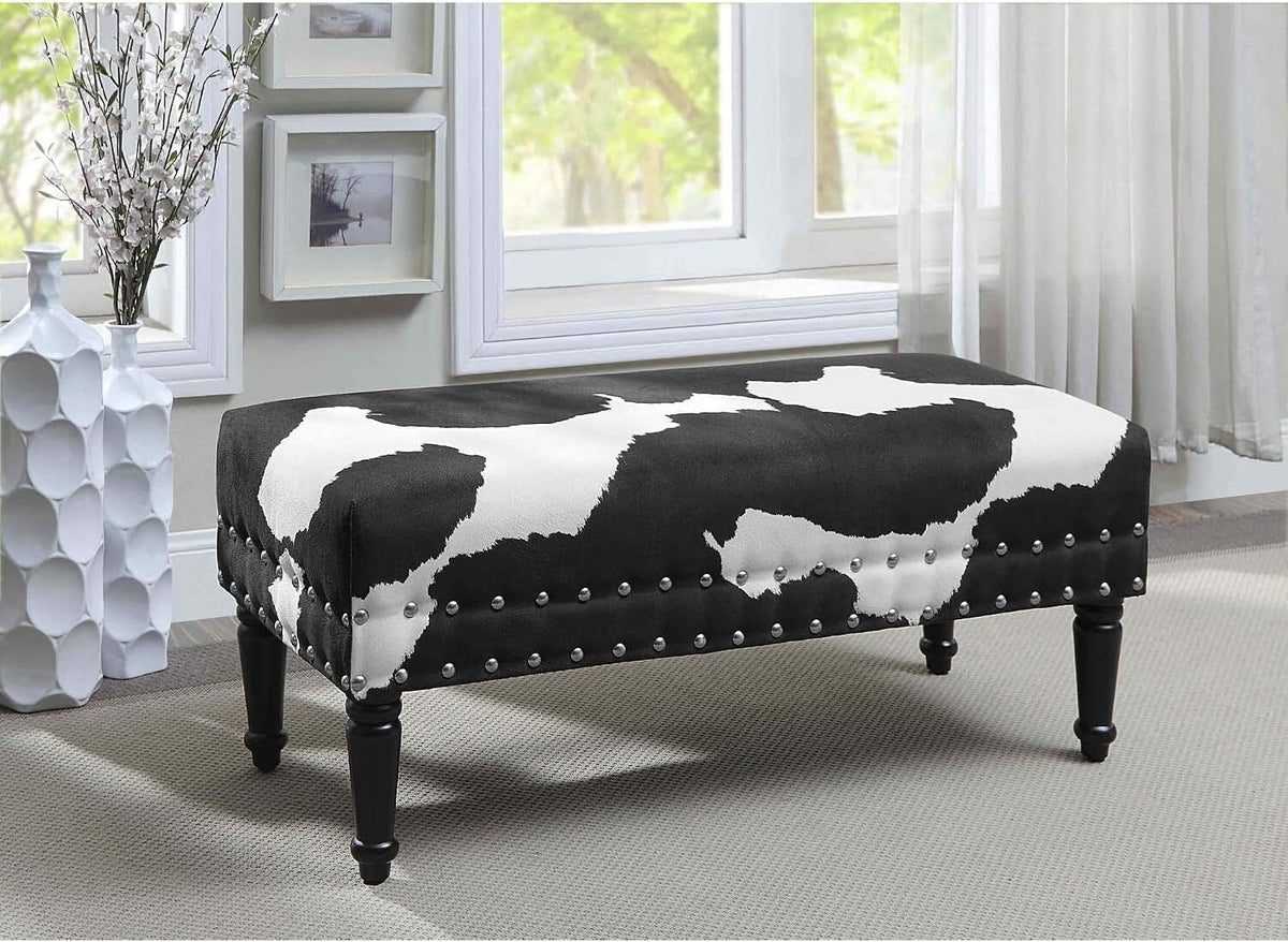 HomeStock Urban Upmarket Faux Cowhide Bench with Nailheads, Bold Statement Piece with Nailhead Trim, Additional Seating, 40" L x 17" W x 17" H in Plush Faux Velvet Fabric