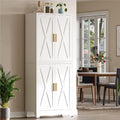 Metal 2-in-1 Combination Kitchen Pantry Cabinet, 75" Tall Farmhouse Standing Storage Cabinets, Freestanding Cupboard with 4 Doors and Adjustable Shelves for Dining Room, Bathroom and Living Room