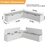 Bobve L-Shape Storage Bench with Cushion, Backless Corner Dining Bench, Kitchen Dining Nook Bench with Hidden Storage for Dining Room, Kitchen, Entryway (White+Grey)