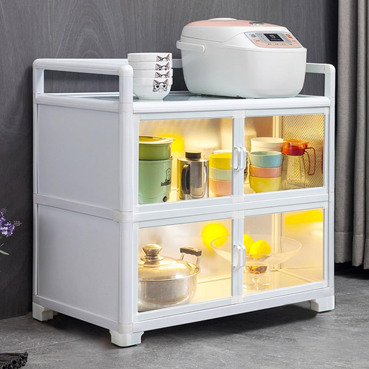 Kitchen Pantry Storage Cabinet, Freestanding Kitchen Storage Cabinet with Acrylic Door, Microwave Stand Tall Storage Pantry Cabinet, Kitchen Buffet Sideboard for Spices, Dishes, Pots, Pans(65*40*90cm/