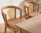 CIMOTA Mid-Century Modern Rattan Wood Dining Chairs Set of 4, Farmhouse Kitchen Chairs with Barrel Cane Backrest/Leather Upholstered Seat/Oak Finish for Dining Room/Cafe/Bistro,PU Brown