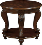 JIJIWANG Wood Round Sofa Table with Antique Carved Legs Oval End Table with Buttom Shelf for Small Space, Cherry