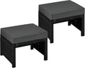 Yaheetech Wicker Ottomans, Set of 2 Footrest with Removable Cushion, 2pcs PE Rattan Side Table Additional Seating Multipurpose Outdoor Furniture for Patio, Backyard, Black/Gray