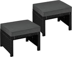 Yaheetech Wicker Ottomans, Set of 2 Footrest with Removable Cushion, 2pcs PE Rattan Side Table Additional Seating Multipurpose Outdoor Furniture for Patio, Backyard, Black/Gray