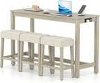 Giantex 4-Pieces Bar Table Set with Charging Station, 59-inches Dinner Tables with 3 Padded Stools, Adjustable Foot Pads, Space-Saving Dining Table Set for Dinette, Dining Room, Kitchen
