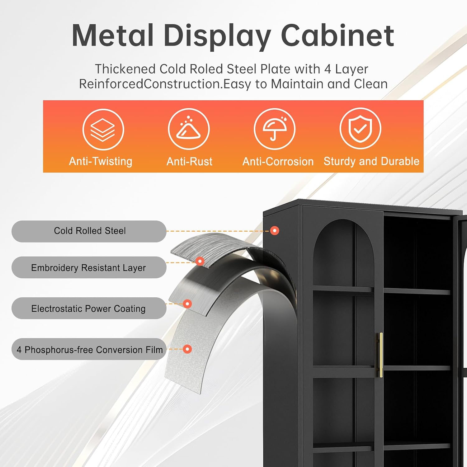 75" H Locking Display Cabinet with Glass Door, Tall Storage Cabinet with 5 Adjustable Shelves, Metal Curio Cabinet Multi-Purpose Display Case for Collectibles Living Room/Bedroom/Kitchen/Bar