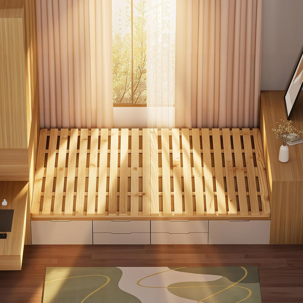 Floor Bed Frame, Foldable Japanese Tatami Bed Frame for Futon Mattress | Solid Wood Slats , Breathable, Moisture-Proof, Bed Plate for Floor Sleeping Bedding, Standard Full: 75" x 54"