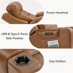 Watson & Whitely Genuine Leather Lay Flat Power Recliner Chair, Saddle