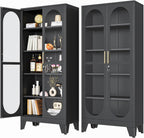 PAOFIN 71" H Locking Display Cabinet with Glass Door, Metal Curio Cabinets with 4 Adjustable Shelves, Tall Liquor Cabinet Display Case for Living Room, Collectibles, Home - Assembly Required Black
