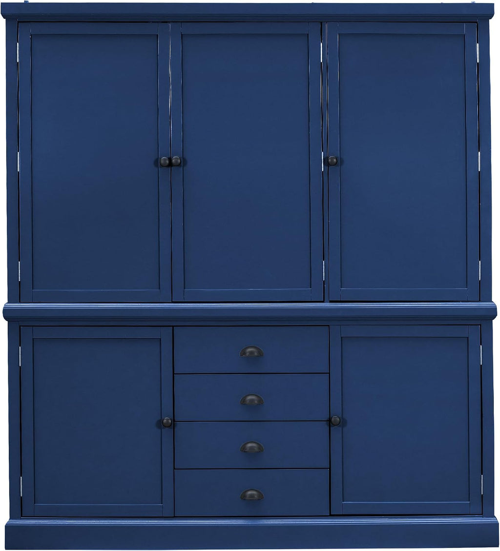 73" H Large Kitchen Pantry with Storage, Freestanding Wooden Cupboard with 4 Drawers,Cabinet Door Organizers and Adjustable Shelves for Kitchen, Dining Room, Blue