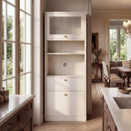 71" Freestanding Kitchen Pantry Cabinet Tall Food Pantries w/Doors&Cabinets for Dining Room, Modern Kitchenware Server Utility Organizer w/Adjustable Shelves,Microwave Stand & Open Countertop for Home