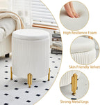 Round Ottoman Foot Stool with Storage and Metal Legs for Living Room Bedroom, Velvet Upholstered Footrest Stool Support 300lbs Modern Padded Seat Ottoman Coffee Table (Cream)