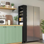 7 Tier Pull-Out Kitchen Pantry Storage Cabinet, 7.8'' Wide Rolling Open Shelf with Handle and Protective Bars for Refrigerator Side Coffee Bar Tight Spaces Home Organization
