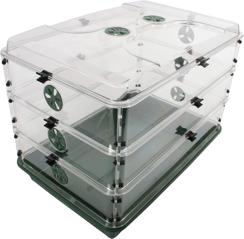 EarlyGrow 95457 24" x 15" x 16.75" Domed Propagator, Green, 3 Side Extenders and Locking Clip Set