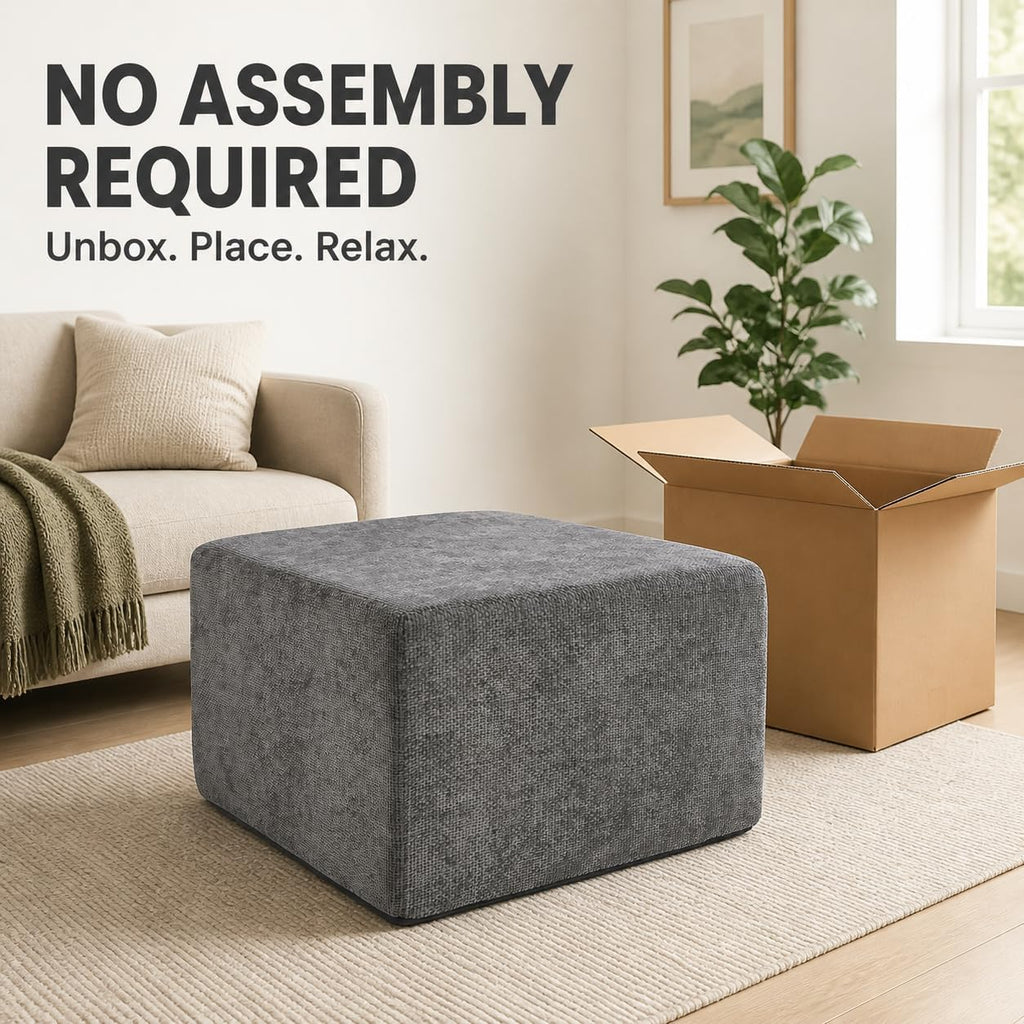 MONVANE 27.5" Square Ottoman, Modular Foot Rest, Grey | Matches Modular Sectional Cloud Couch, Footstool for Living Room, No Assembly Required, High-density Resilient Foam