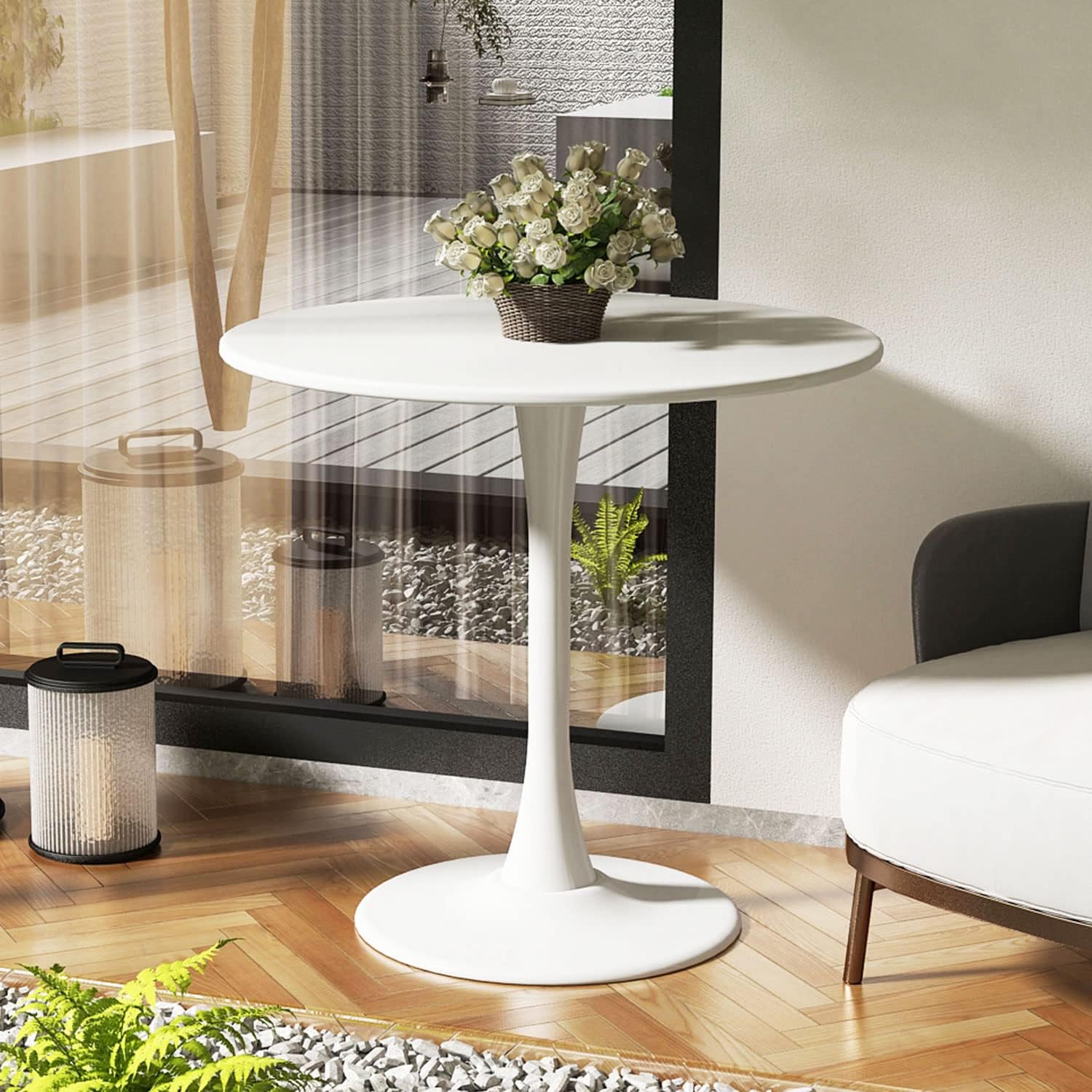 Modern White Round Dining Table 24 inch, White Tulip Round Table for Two People, Mid Century Round Coffee Table for Living Room and Kitchen