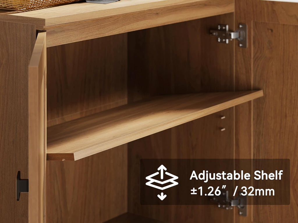 FENSULN Buffet Sideboard Cabinet Farmhouse Modern 3 in1 Storage Cabinet with Adjustable Shelves for Kitchen, Coffee Bar, Living Room, Oak