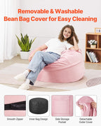 VEVOR Bean Bag Chair, 3 feet Round Bean Bag Chair with Removable and Washable Cover, 25D Memory Foam Filled with Soft and Smooth Dutch Velvet, Bean Bag for Bedroom or Playroom, Pink