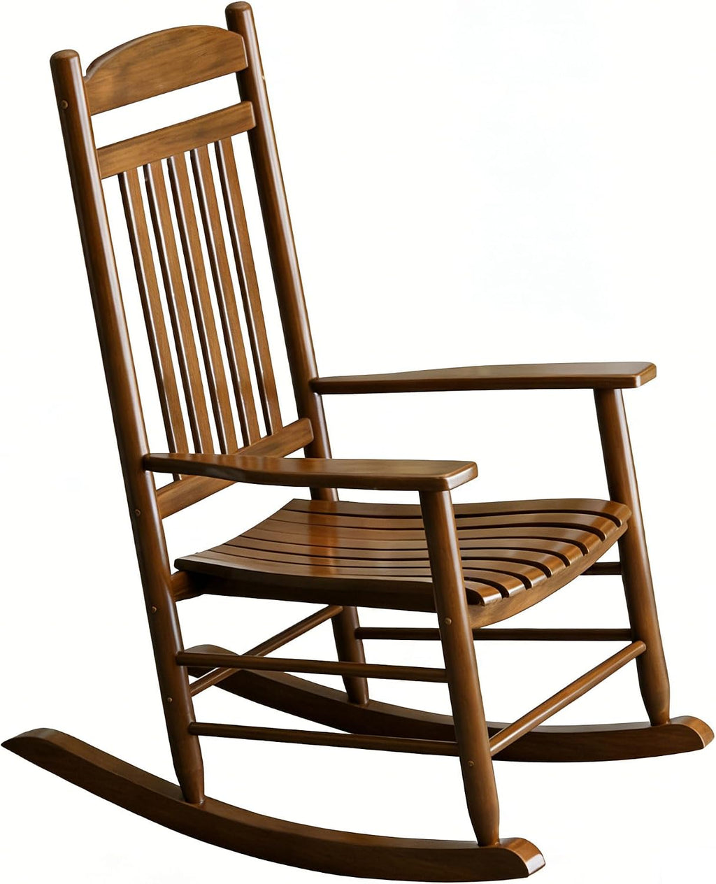 Wooden Outdoor Rocking Chair, Weatherproof Oversized Rocking Chair, Heavy Duty Comfort Brown 450 lbs Weight Capacity, Solid Relaxing Rocker Brown High Back for Patio, Porch, Living Room,