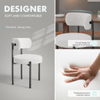 PatioPerk Boucle Dining Chairs Set of 6, White Mid Century Morden Chair with Curved Backrest, Round Upholstered Sherpa with Metal Legs, Suitable for Various Kitchen Styles