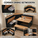 Farmhouse Breakfast Nook Table Set, Dining Nook Set with Corner Bench,with Storage Function Mid Century Modern Small Dining Table Set, Kitchen Table Corner Set (Yellow + Black)