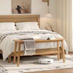 VINGLI Solid Wood Dining Bench 39" Wooden Bench for Entryway, Bedroom, Kitchen & Living Room, with Shoe Rack Storage, Light Brown