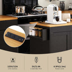 Kitchen Island Table with Seating with Extendable Dining Table, Side Spice Rack & Cabinet Storage Power Outlet， for Kitchen, Dining Room
