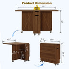 Folding Dining Table for 2-6, Designed for Small Spaces, Walnut | 52.7" Folding Dining Table with 6 Wheels, Drop Leaf Table with Drawers, Shelves and Wine Rack for Small Spaces