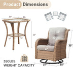Outdoor Swivel Rocker Patio Chairs-Wicker Patio Swivel Chairs Set of 2 with Side Table PE Rattan Patio Furniture Set for Porch Deck Balcony Garden-Yellow/Beige
